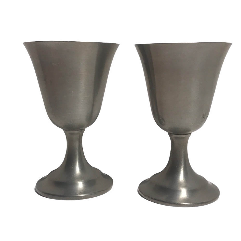 2 International Pewter 6 Oz Wine Flared Lip Goblet